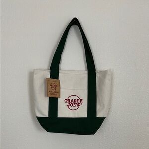 Trader Joe's Green and Cream Tote Bag